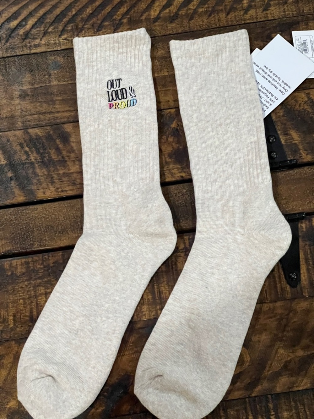 Pride OUT LOUD AND PROUD RAINBOW striped knee high socks - Picture 5 of 9